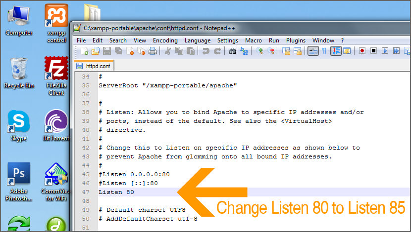 XAMPP Apache Won't Start - Change Port To Listen 85