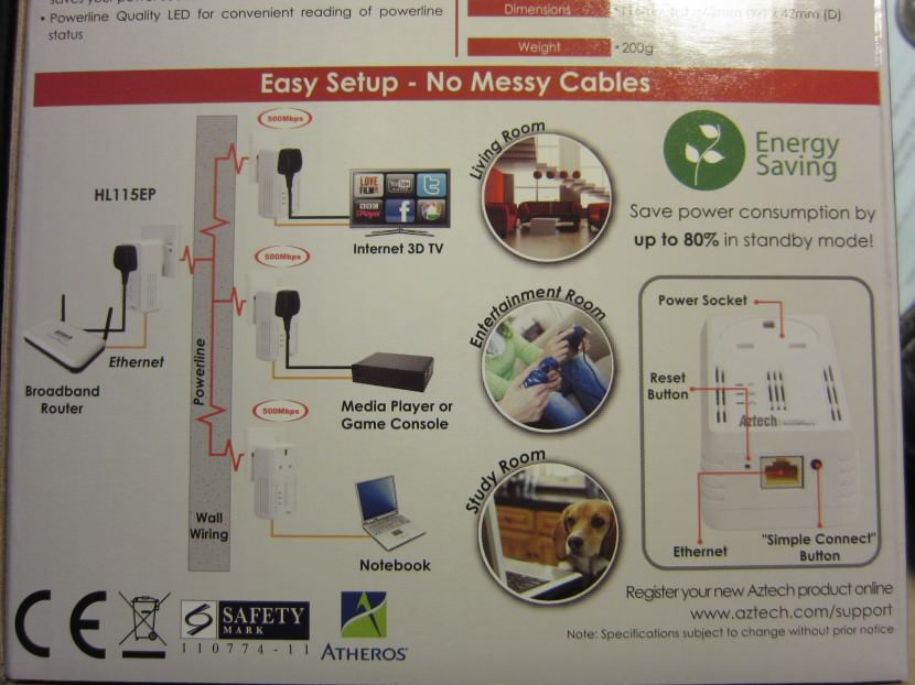 Aztech Homeplug AV 500Mbps HL115EP