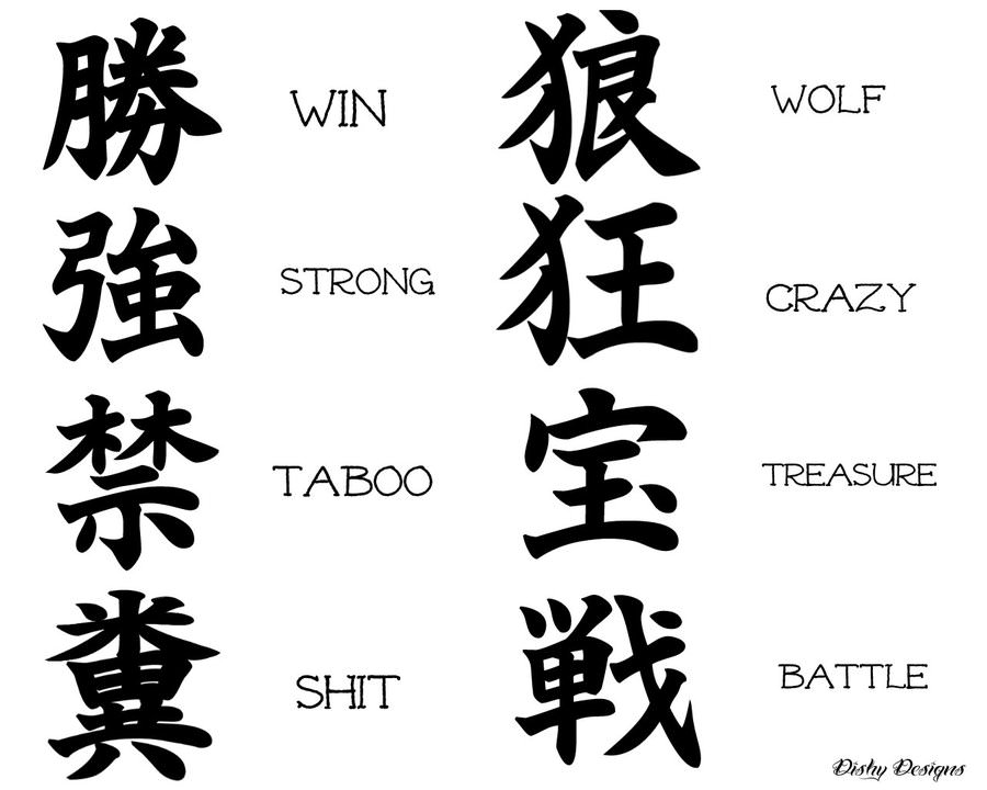 kanji tattoo Strong, Taboo, Shit, Battle Treasure Crazy Win, Wolf
