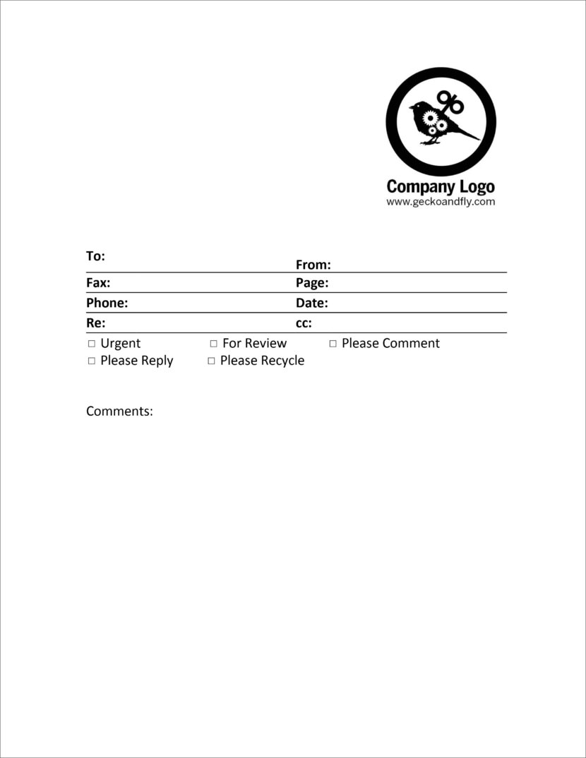 Screenshot of fax cover template in Microsoft Docx format