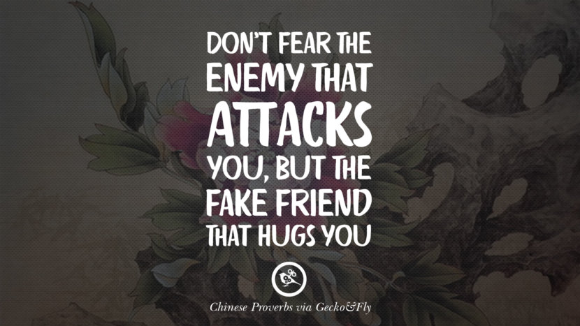 Don't fear the enemy that attacks you, but the fake friend that hugs you.