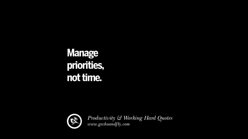 Manage priorities, not time. Inspiring Quotes On Productivity And Working Hard To Achieve Success facebook instagram twitter tumblr pinterest poster wallpaper download