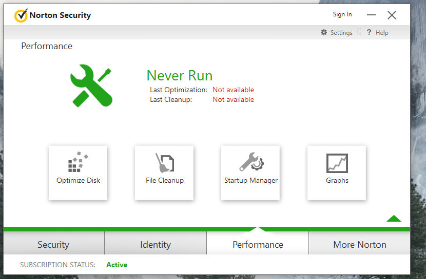 norton security main performance