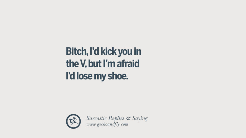 Bitch, I'd kick you in the V, but I'm afraid I'd lose my shoe.