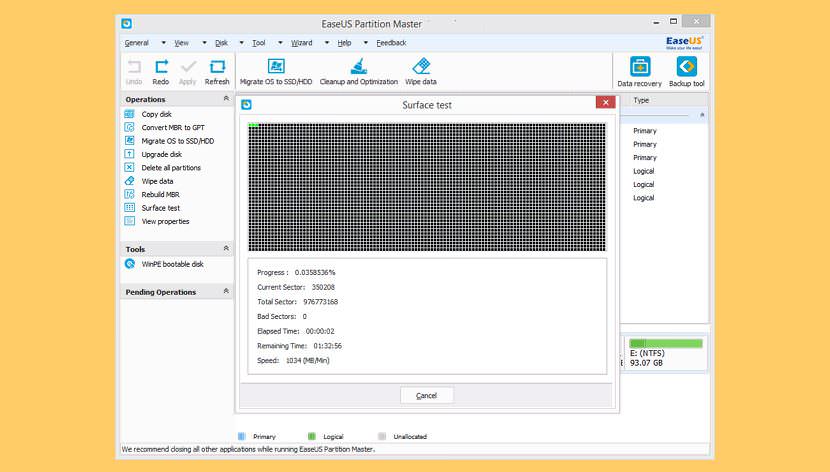 disk surface test aomei