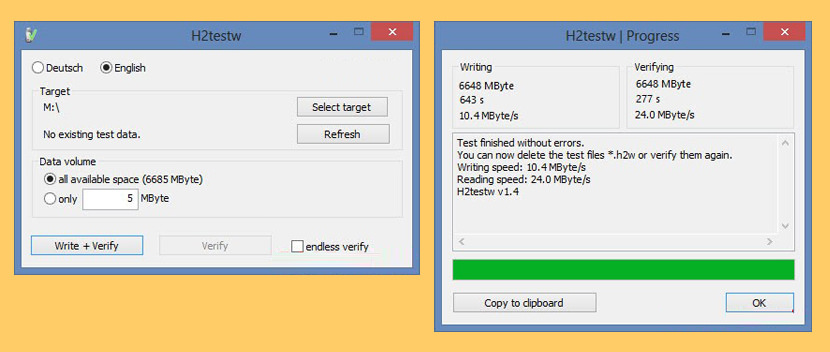 h2testw memory Freeware To Detect Fake USB Flash Drives, SD Cards And SSD Disk
