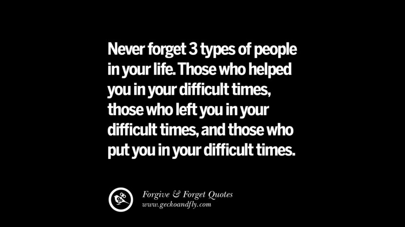 Never forget 3 types of people in your life. Those who helped you in your difficult times, those who left you in your difficult times, and those who put you in your difficult times.