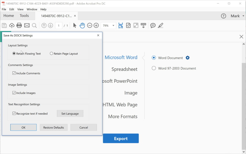 Adobe’s PDF to Word converter