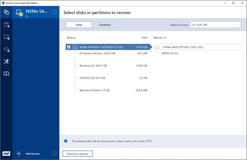 acronis true image wd editions delete recovery partition