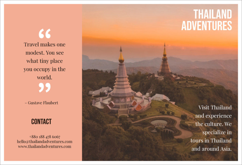 Screenshot of travel brochure template, Thailand design