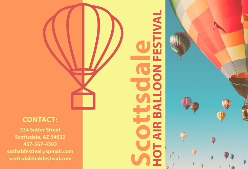 Screenshot of travel brochure template, scottsdale balloon fesival design