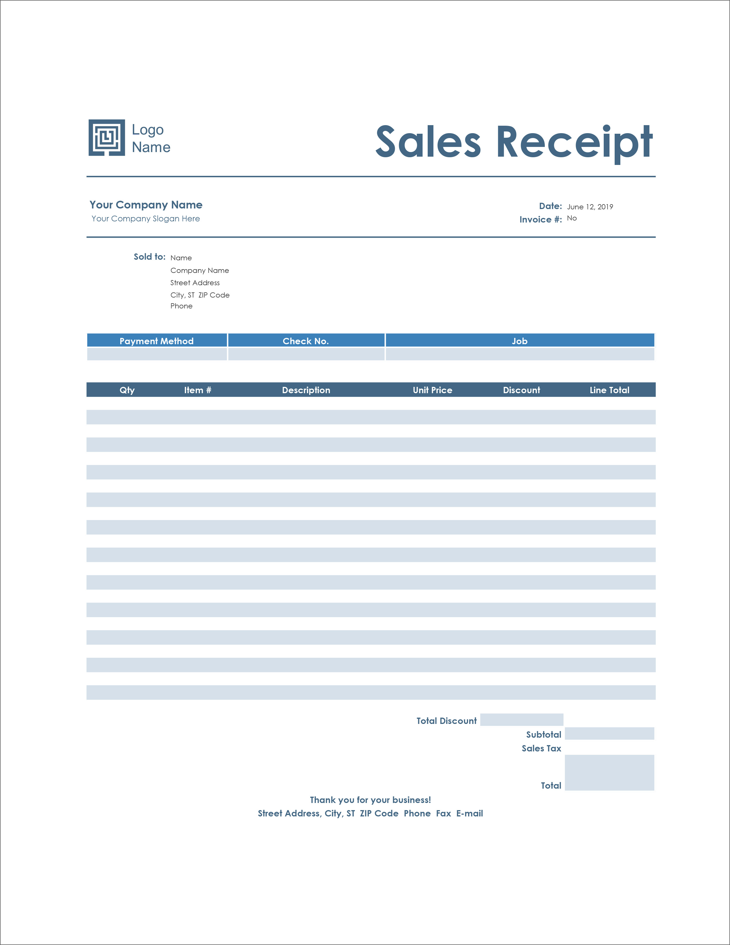 monthly gross receipts template