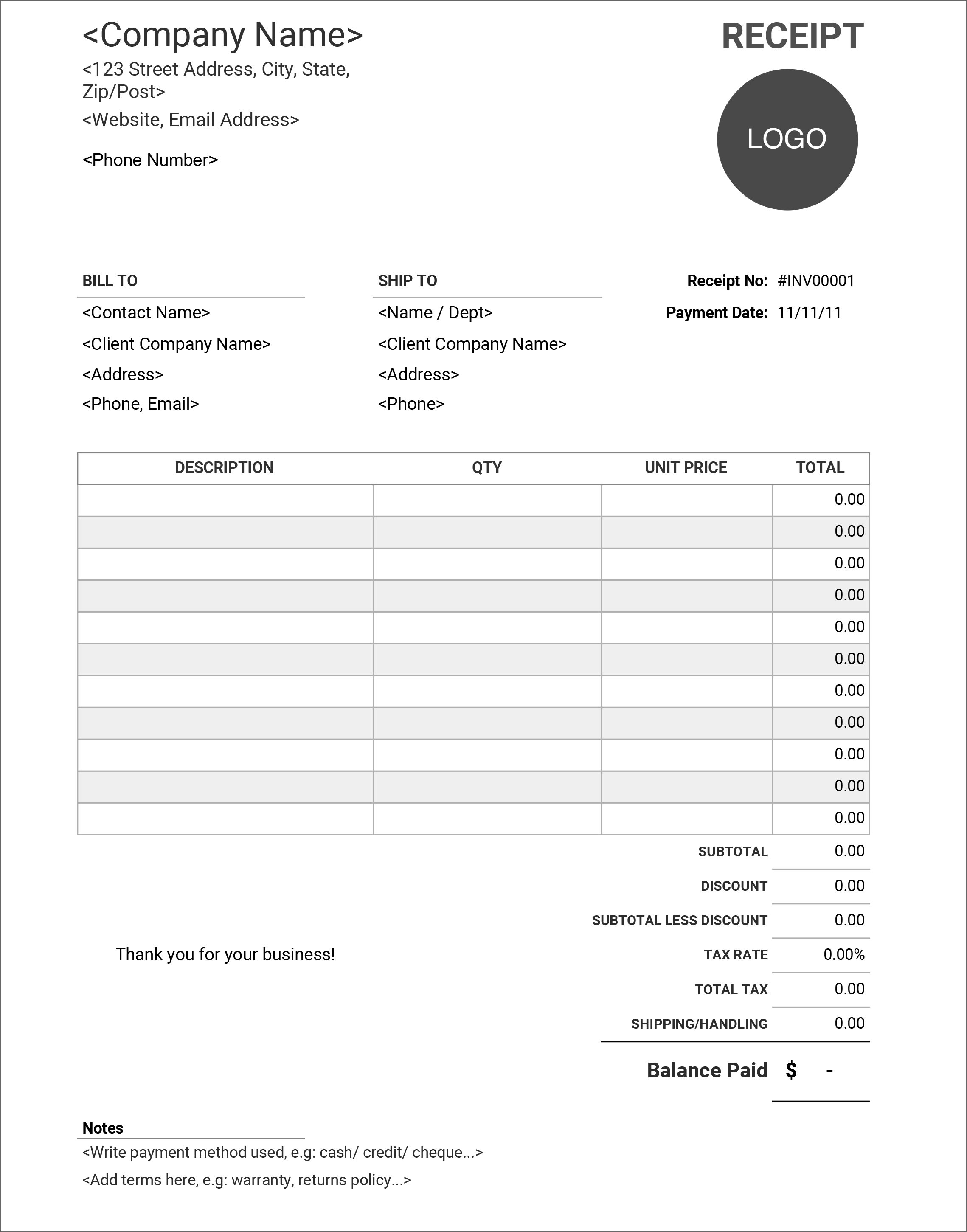 free receipt template word