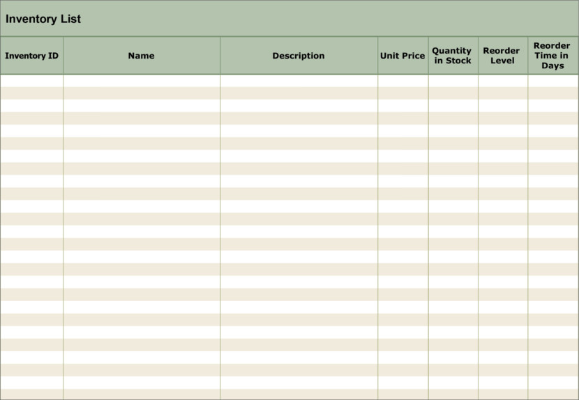 Screenshot of a free stock inventory checklist template