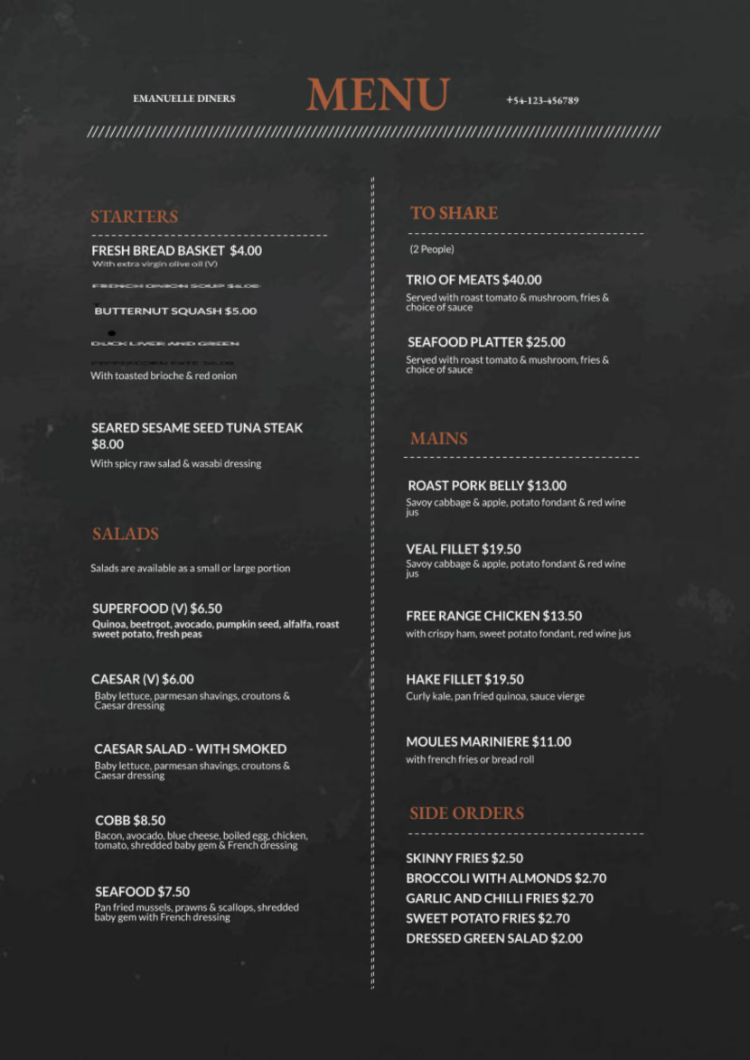 short menu