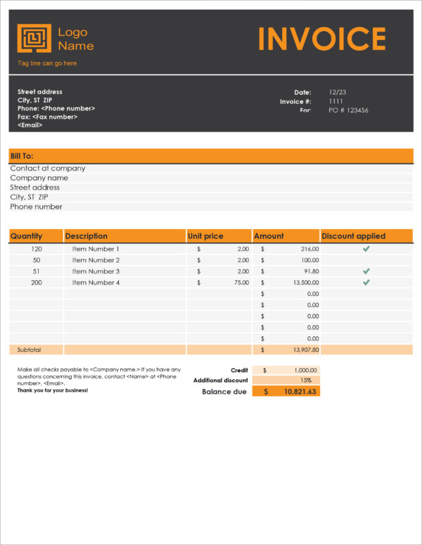 sample invoice template