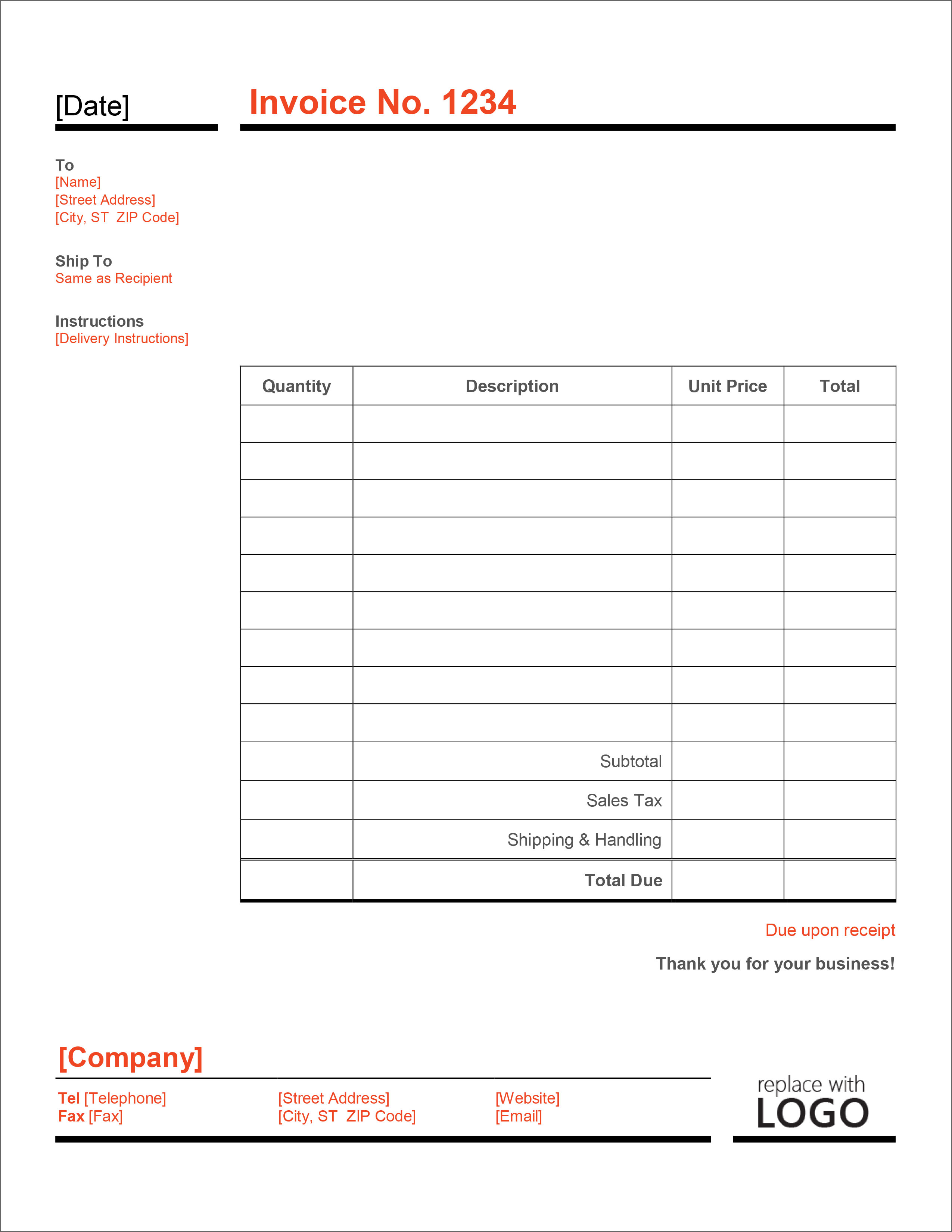 microsoft word invoice template free download