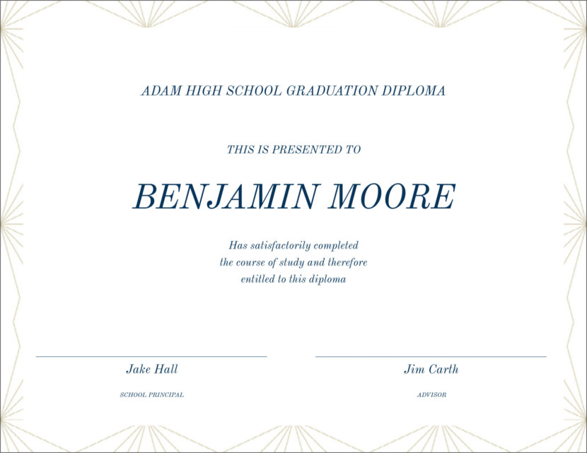Screenshot of blank high school graduation certificate template