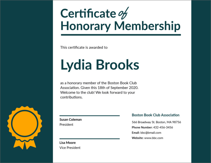 Screenshot of blank membership certificate template