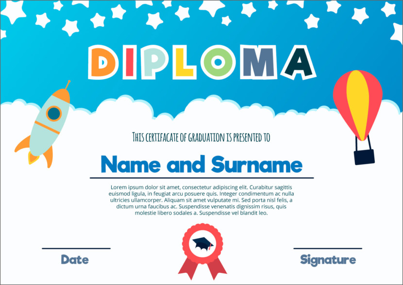 Screenshot of blank kids and children certificate template