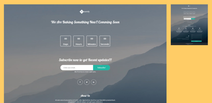 Maundy is a free coming soon template built in bootstrap framework. It is fully responsive, elegant, simple, clean and mobile friendly bootstrap coming soon template. This template is based on HTML5, CSS3 and the latest bootstrap framework with multi browser and any device support.