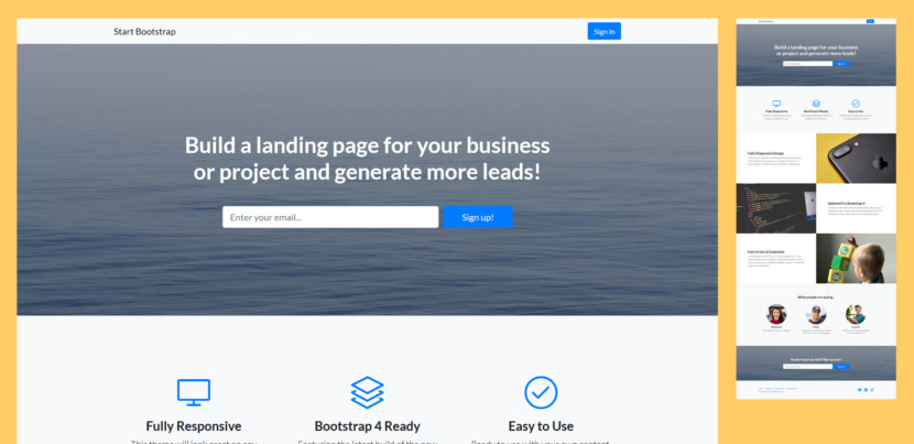 Landing Page is a responsive landing page theme for Bootstrap 4. Responsive content sections to showcase the features of your product or service. A simple testimonials section.