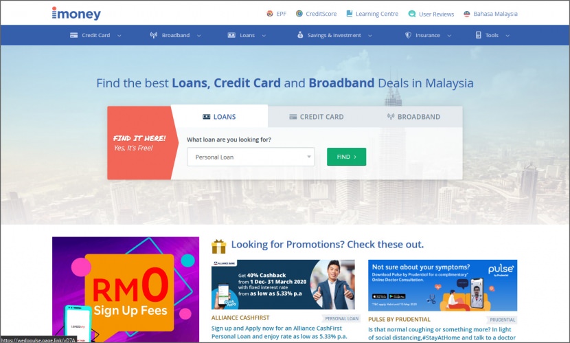 iMoney compare loans FD fibre broadband gold investment insurance in Malaysia