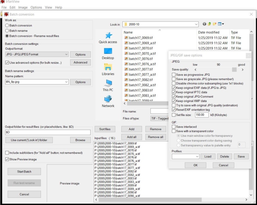 IrfanView's Batch Conversion