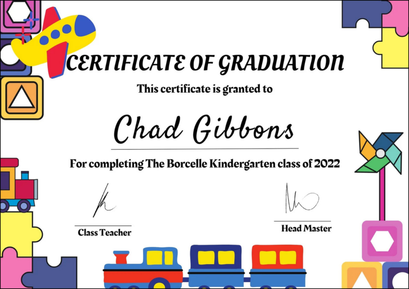 Playfull Minimalist Kindergarten Graduation Certificate