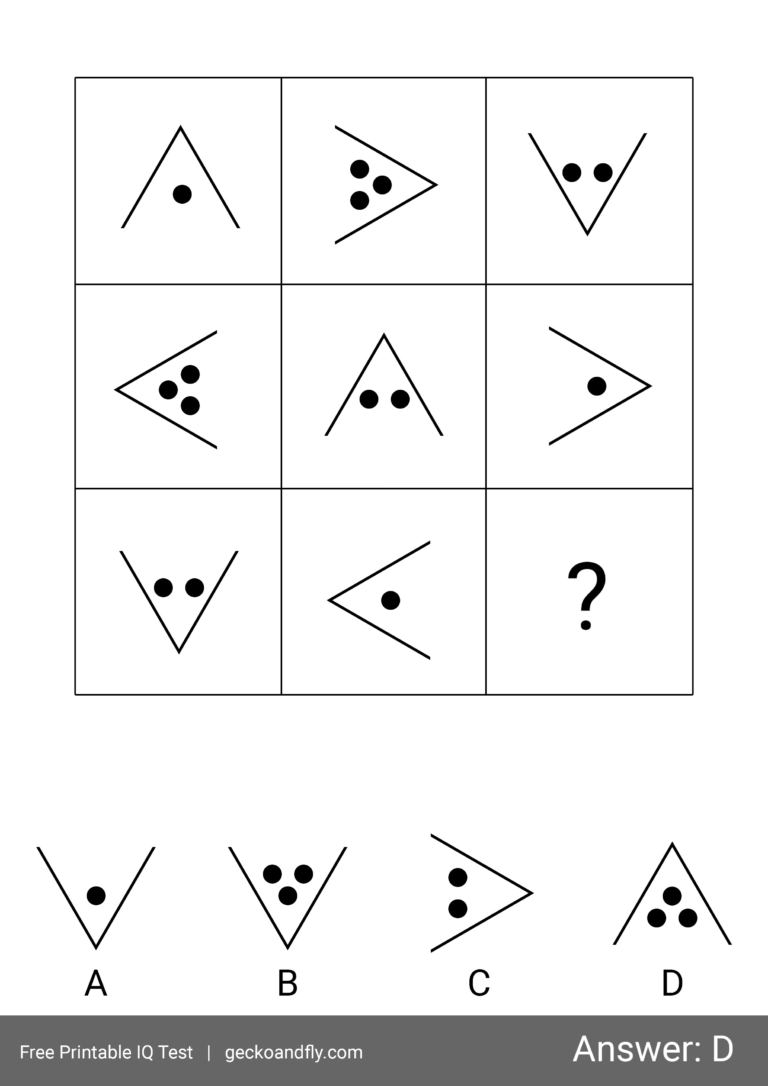 60 Free Printable IQ Test For Kids From 5 to 16 years old [ Part 2 ]