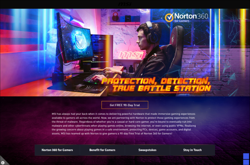 90 Days Trial of MSI Norton 360 for Gamers with LifeLock