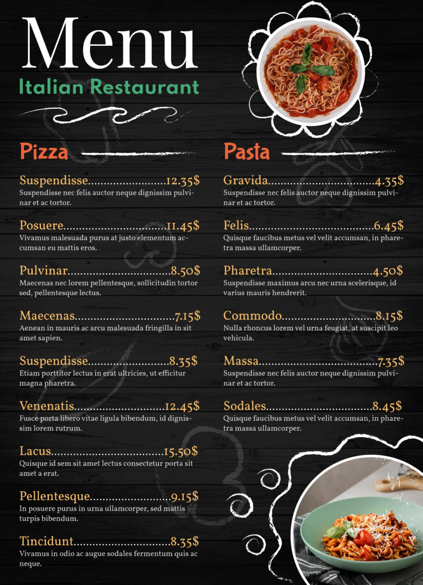 Italian Food Menu