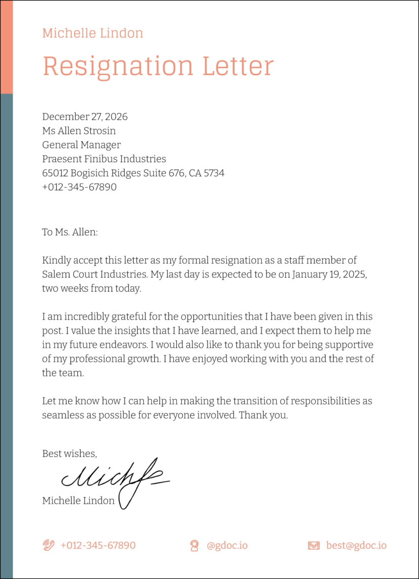 Teacher Letter of Resignation