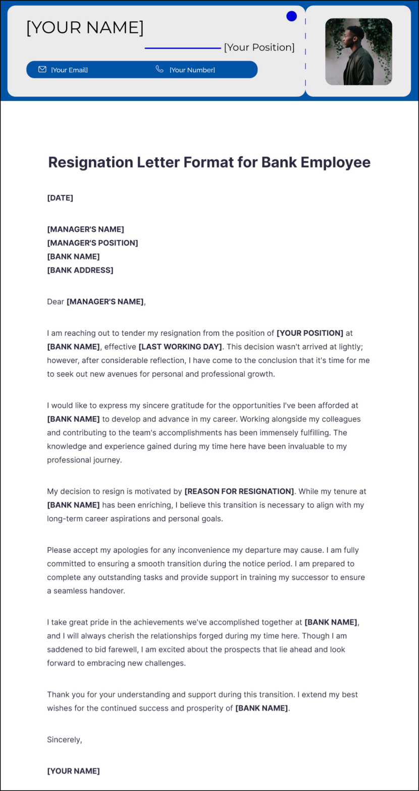 Resignation Letter Format for Bank Employee