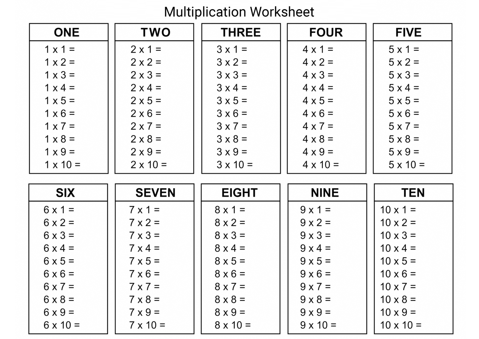 20+ Free Printable Multiplication 112 Worksheets, With Arrays and Tables