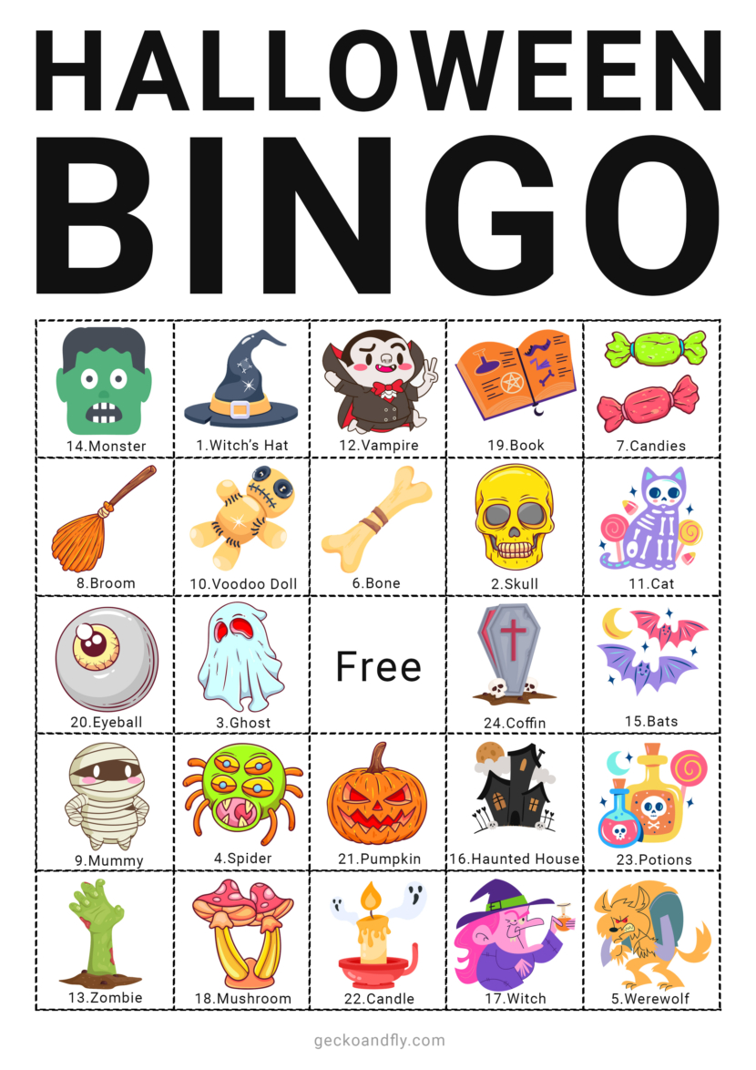 Free printable Halloween bingo card game