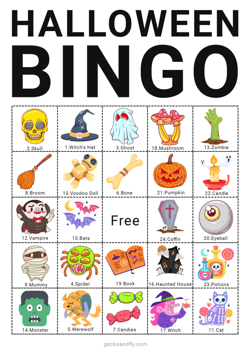 Free printable Halloween bingo card game