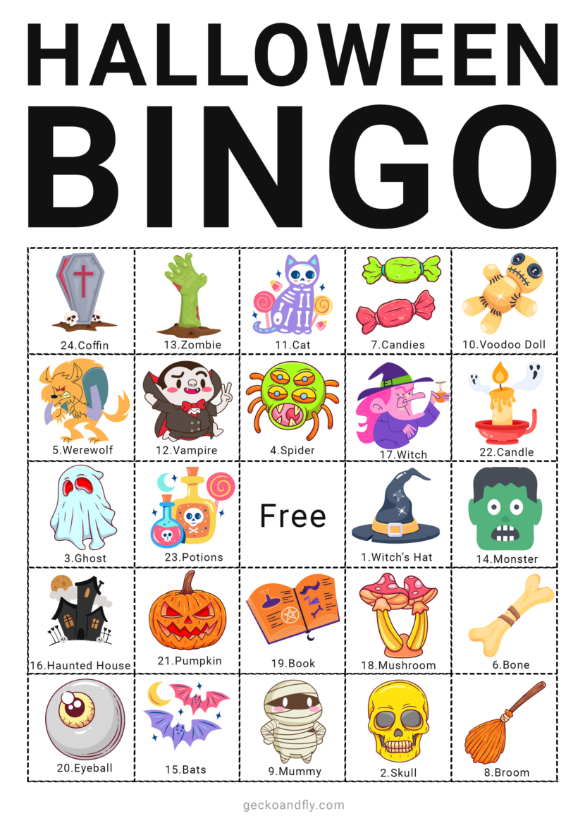 Free printable Halloween bingo card game