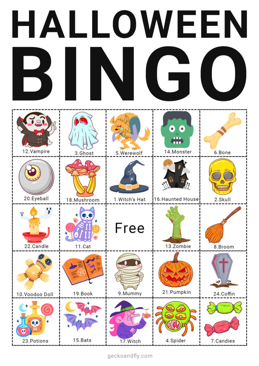Free printable Halloween bingo card game