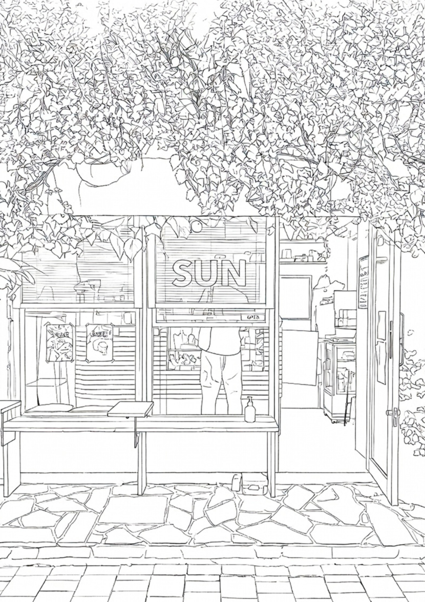 free printable adult coloring Sheet of bakery cake store front