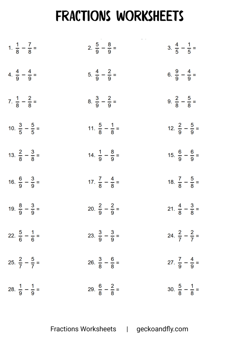 Free Printable Fractions Worksheets
