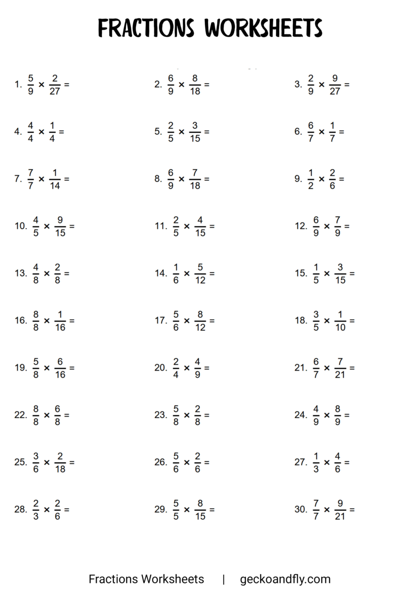 Free Printable Fractions Worksheets