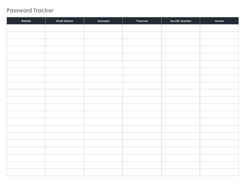 Pritable Manual Password Tracker a4 paper