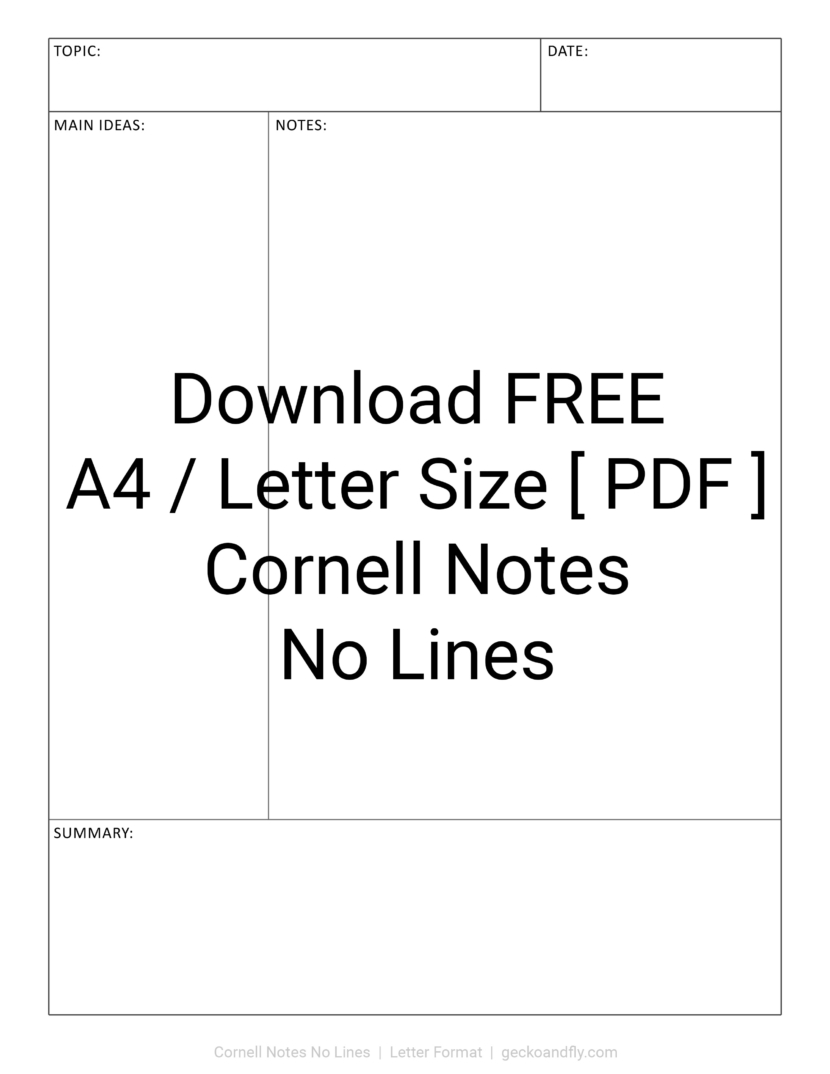 Printable Cornell Notes No Line Download PDF in A4 and Letter Format
